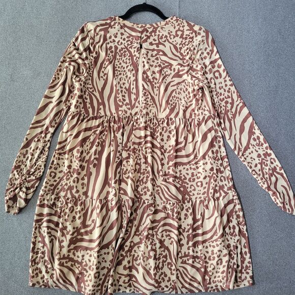 AFRM X Nordstom M Brown Mixed Animal Print Babydoll Dress 829 - Picture 2 of 10